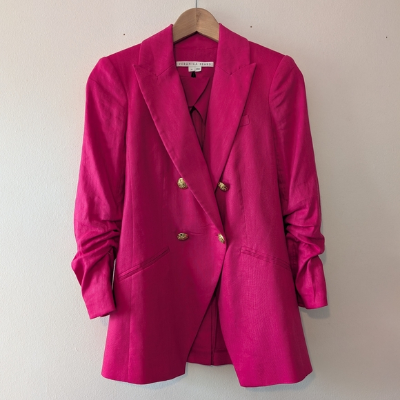 Veronica Beard Hirsh Pink Linen Dickey Jacket Blazer Size 00 - Picture 4 of 12